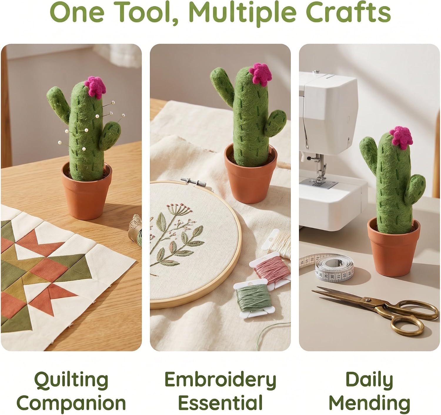 Lurrose Cactus Shaped Pin Needle Cushion with Felt and Plastic Flower Pot, Decorative Plant Pincushion for Organized Needle Storage, Sewing Pin Holder for Quilting and Embroidery Projects