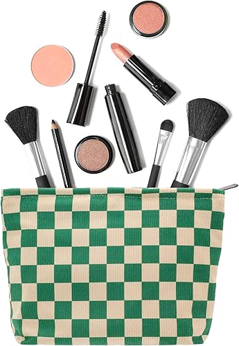 Miniatura 7 de PAZIMIIK Bolsas de maquillaje de viaje con cremallera grande, Verde a cuadros, A cuadros