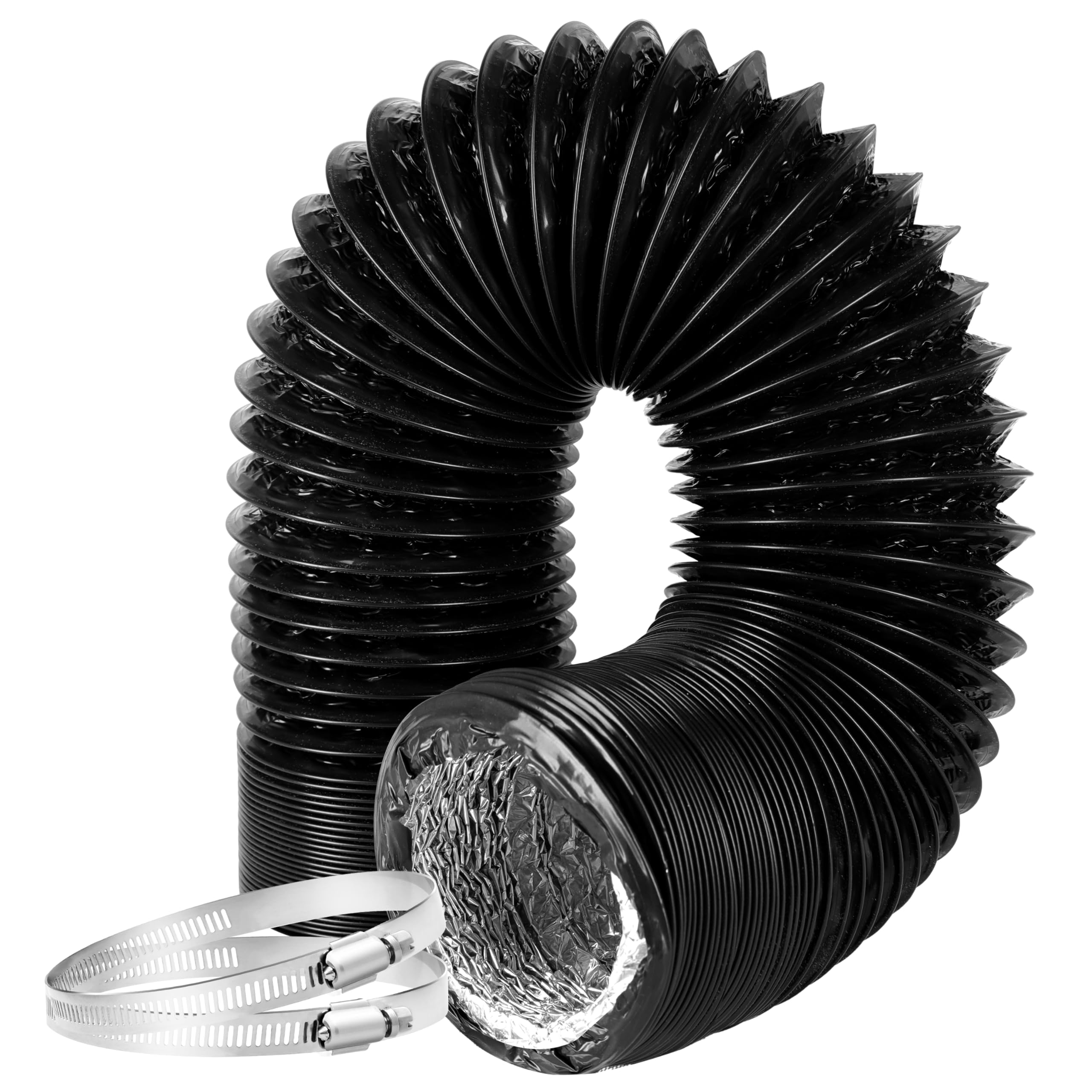 Flexible 10-Inch Aluminum Ducting, Dryer Vent Hose, Heavy-Duty Three-Layer Protection, 25-Feet Long for Heating Cooling Ventilation & Exhaust, Black