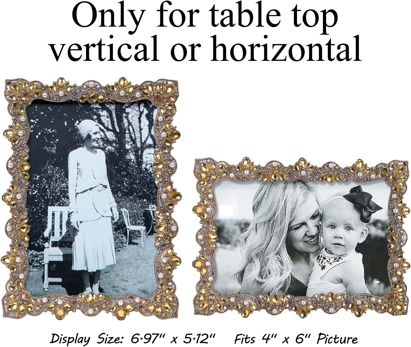 NIKKY HOME 4x6 Jeweled Vintage Picture Frame with High Definition Glass for Table Top Desktop Display, Retro Decorative Pearl Photo Frame Pewter Finish, Horizontal and Vertical Formats