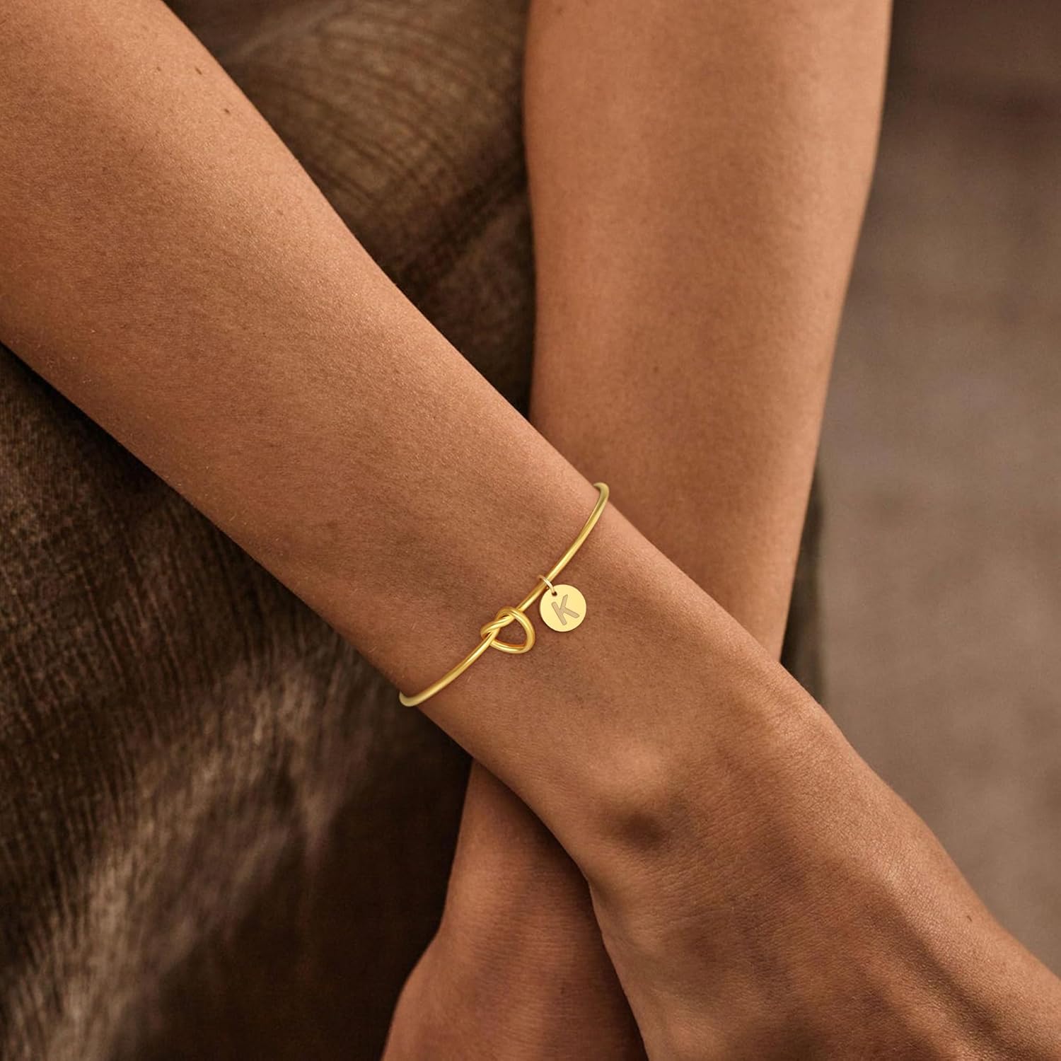 Gold Initial Bracelets for Women - Dainty Knot Letter A-Z Bracelets, Bridesmaid Jewelry Gold Bangles for Womens Wedding Birthday Gifts for Teen Girls - Image 3