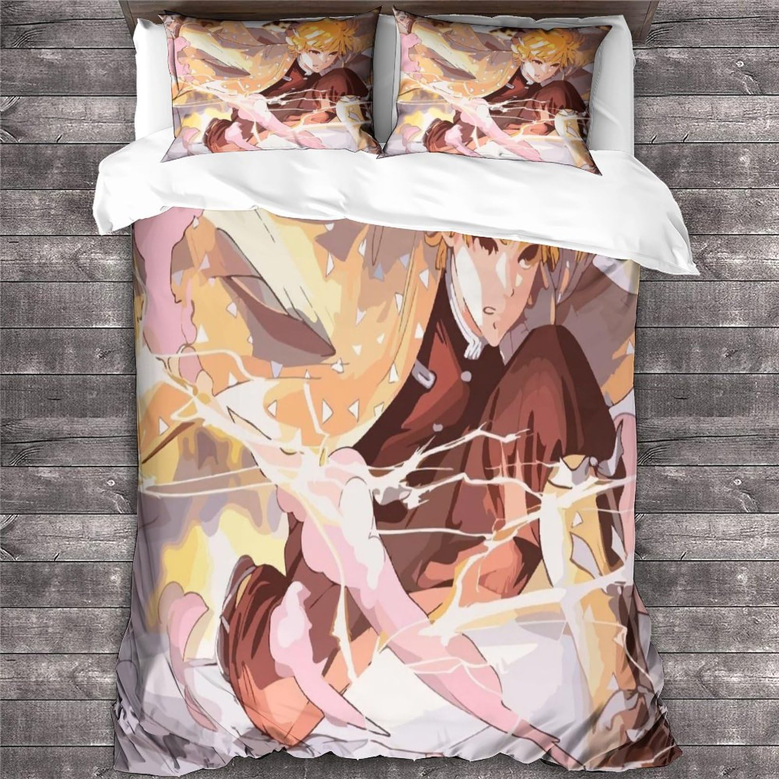 Housse de couette Zenitsu Agatsuma lit King 3 pièces literie microfibre imprimée 3D manga