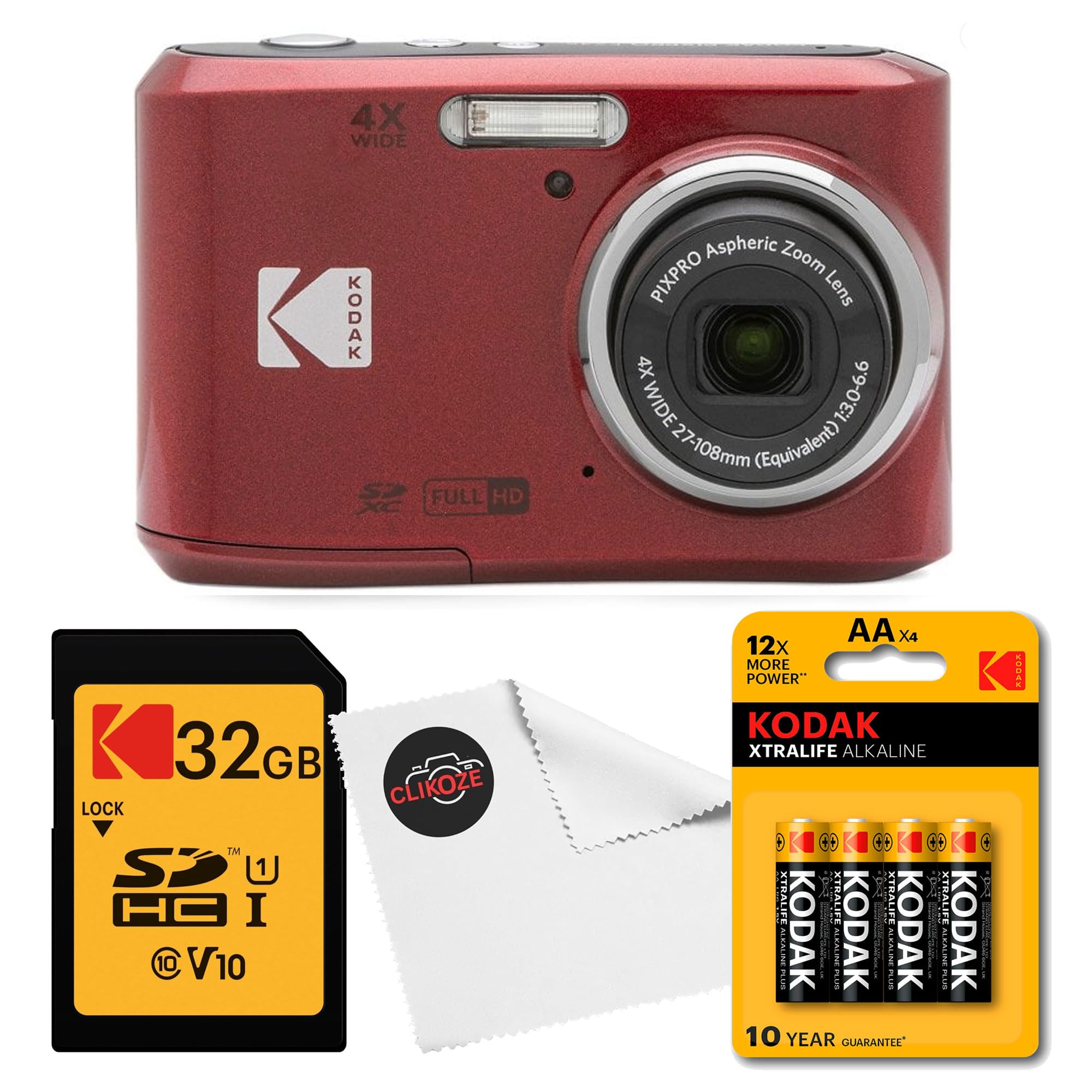 Kodak PIXPRO FZ45 Digital Camera (White) Bundle with 32GB Class 10 SDHC Memory Card, Kodak AA Xtralife Batteries (4-Pack) and Clikoze Lens Cloth — view 6