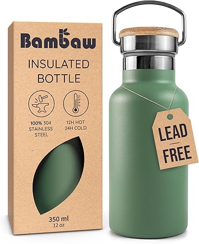 Miniatura 40 de Bambaw Botella de agua aislada de 32 onzas, botella de agua de acero inoxidable verde, botella de agua grande de acero inoxidable, botella de agua
