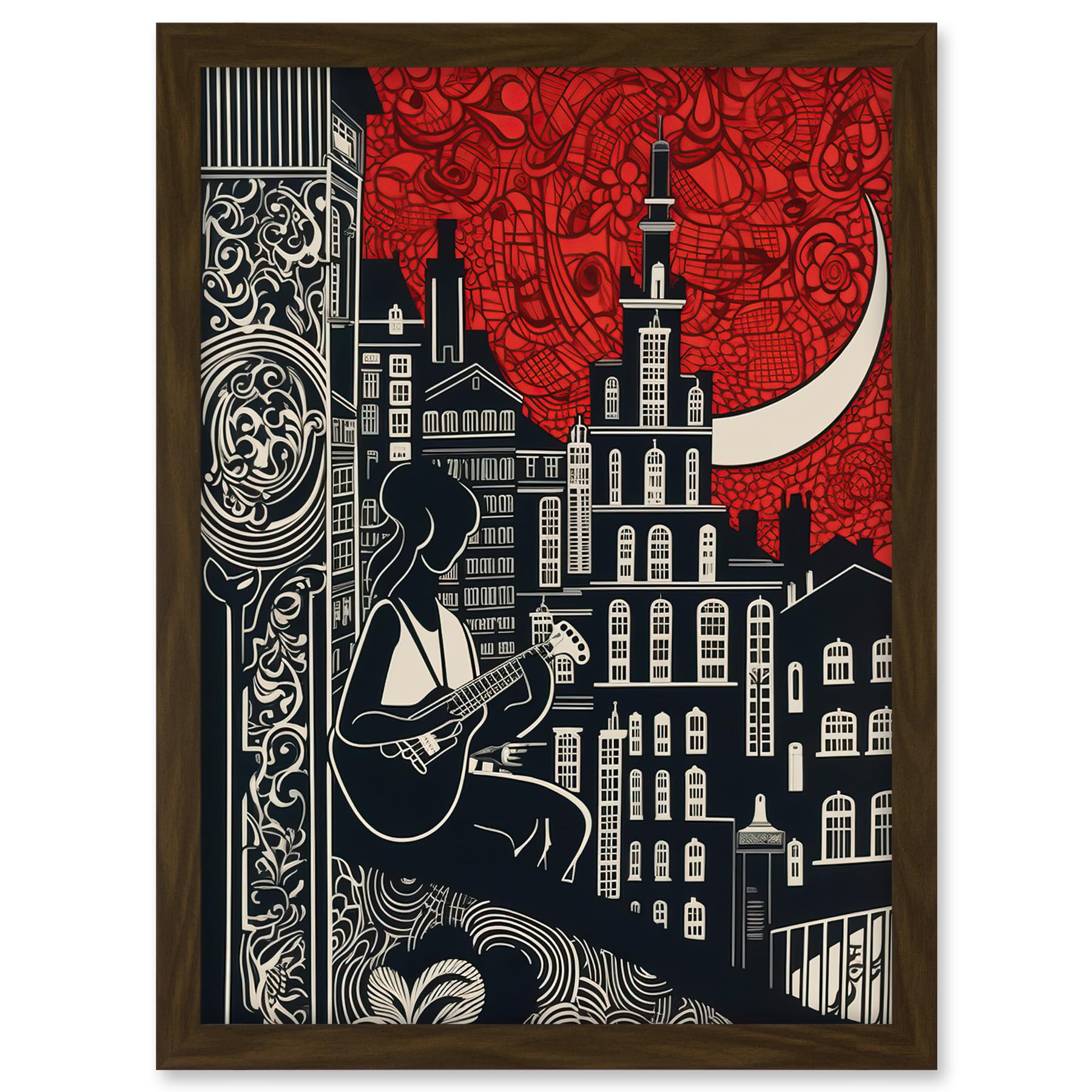 Artery8 Street Musician Guitarist in Edinburgh Cityscape Artwork Framed A3 Wall Art Print
