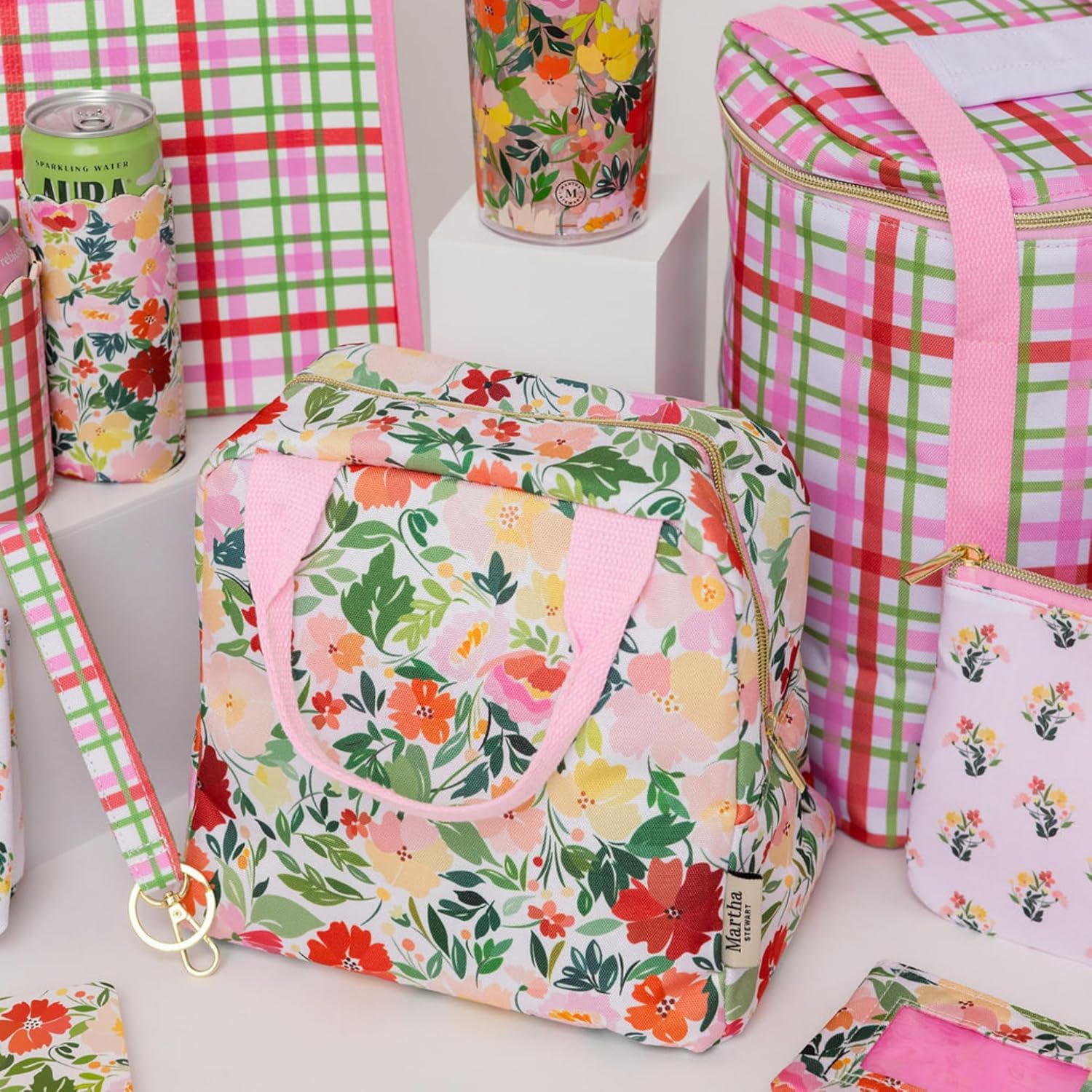 Martha Stewart Insulated Lunch Box for Women, Spacious Lunch Tote, 11" x 6.5" x 13.5", Comfortable Carrying Straps & Storage Pocket (Floral)