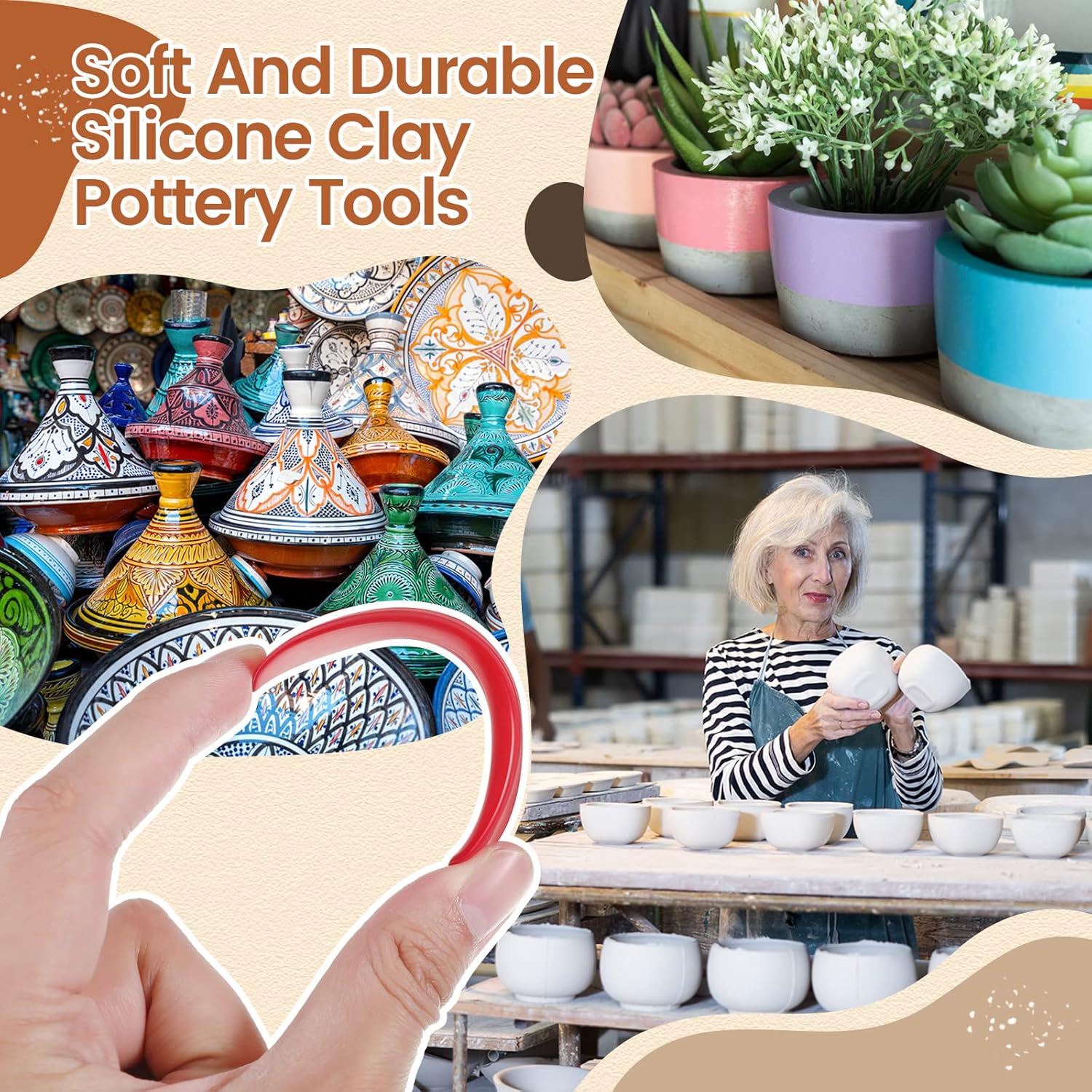 Sherr 21 Pcs Soft Ribs for Pottery Clay Silicone Rib Ceramics Tools Pottery Rubber Clay Ceramic Ribs for Adult DIY Smooths Shapes Sculpting Tools, 7 Styles(Bright Color,Classic Style)