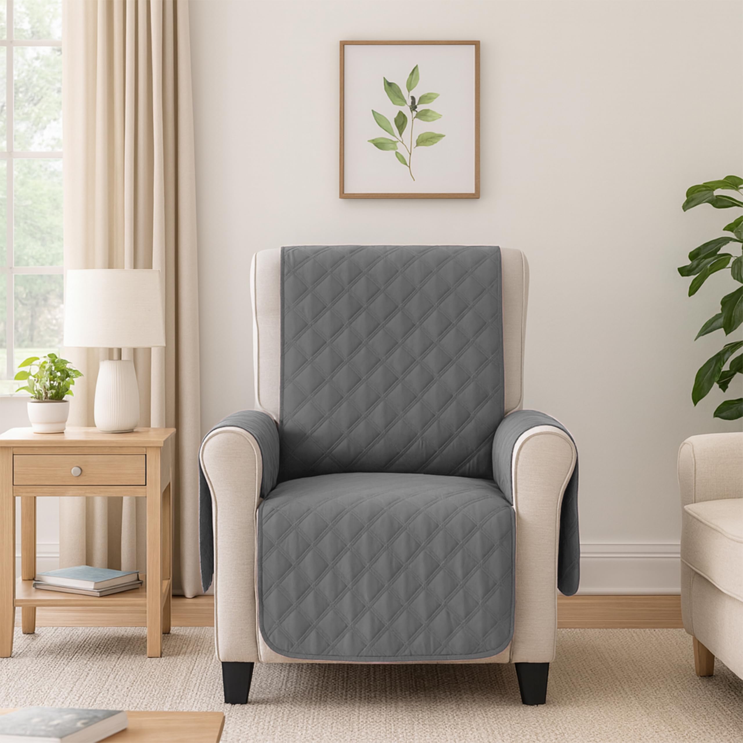 MAXIFUNDAS | Cubre Sillón Acolchado Reversible | 1 Plaza/Relax | Gris/Gris Claro | Cubre Protector Sillón con Tiras Elásticas de Sujeción | Modelo MAUI