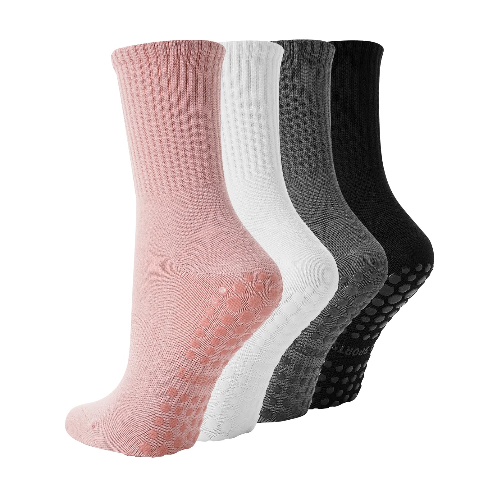 BONANGEL Pilates Socken Damen 36-40 Baumwolle Yoga Stoppersocken 4 Paar | Rutschfeste Socken Damen mit Noppen Antirutsch Socken für Schwanger Rutschsocken für Yoga
