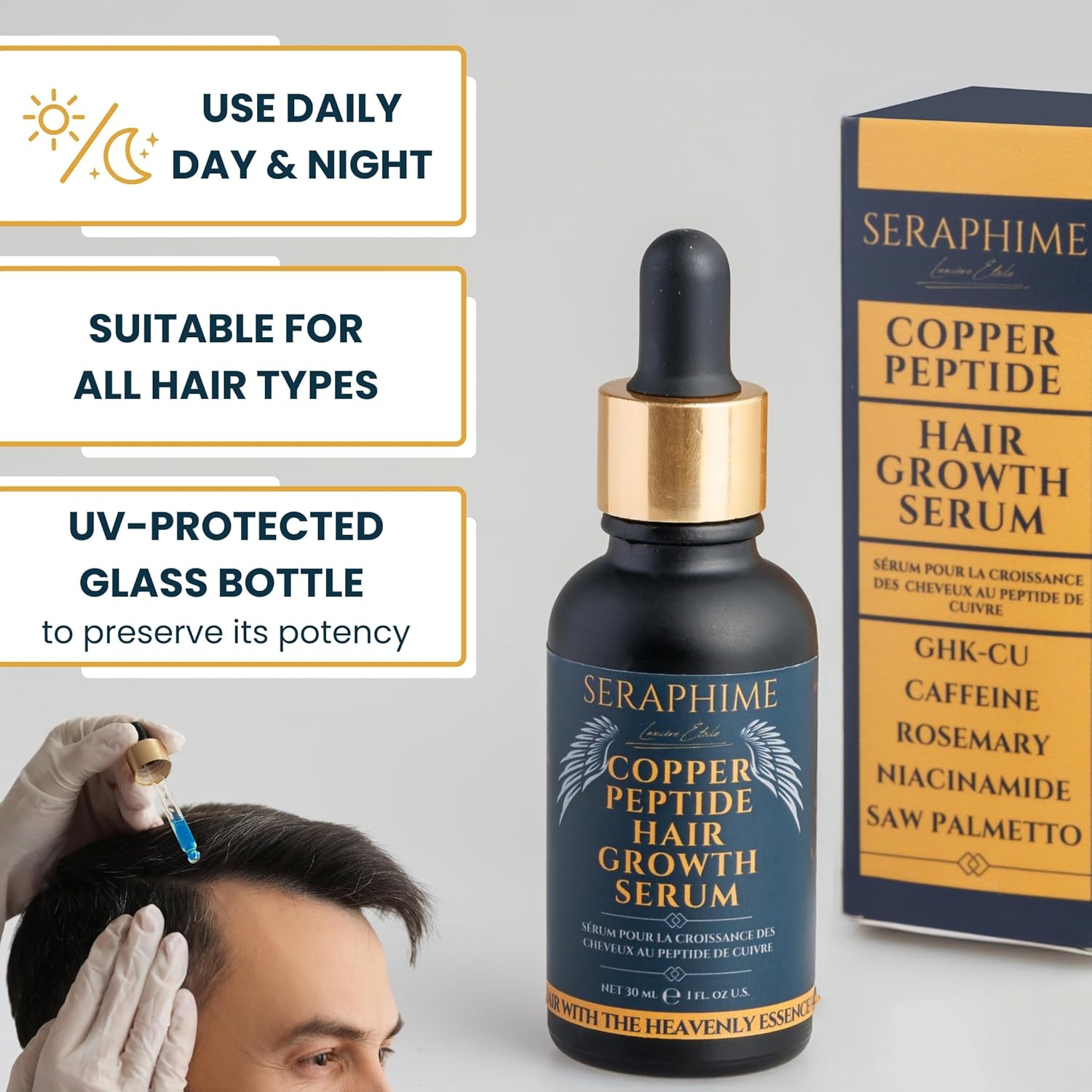 Copper Peptide Serum for Hair Growth - Caffeine, Niacinamide, Rosemary Oil, Saw Palmetto Hair Density Serum, Topical Tripeptide Scalp Care for Hair Thinning, Women & Men 1 fl oz - Image 6