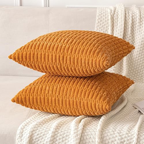 Vista 289 de MIULEE Pack of 2 Orange Corduroy Decorative Pillow Covers 20x20 Inch Soft Boho Striped Throw Pillow Covers Modern Farmhouse Home Decor for Halloween