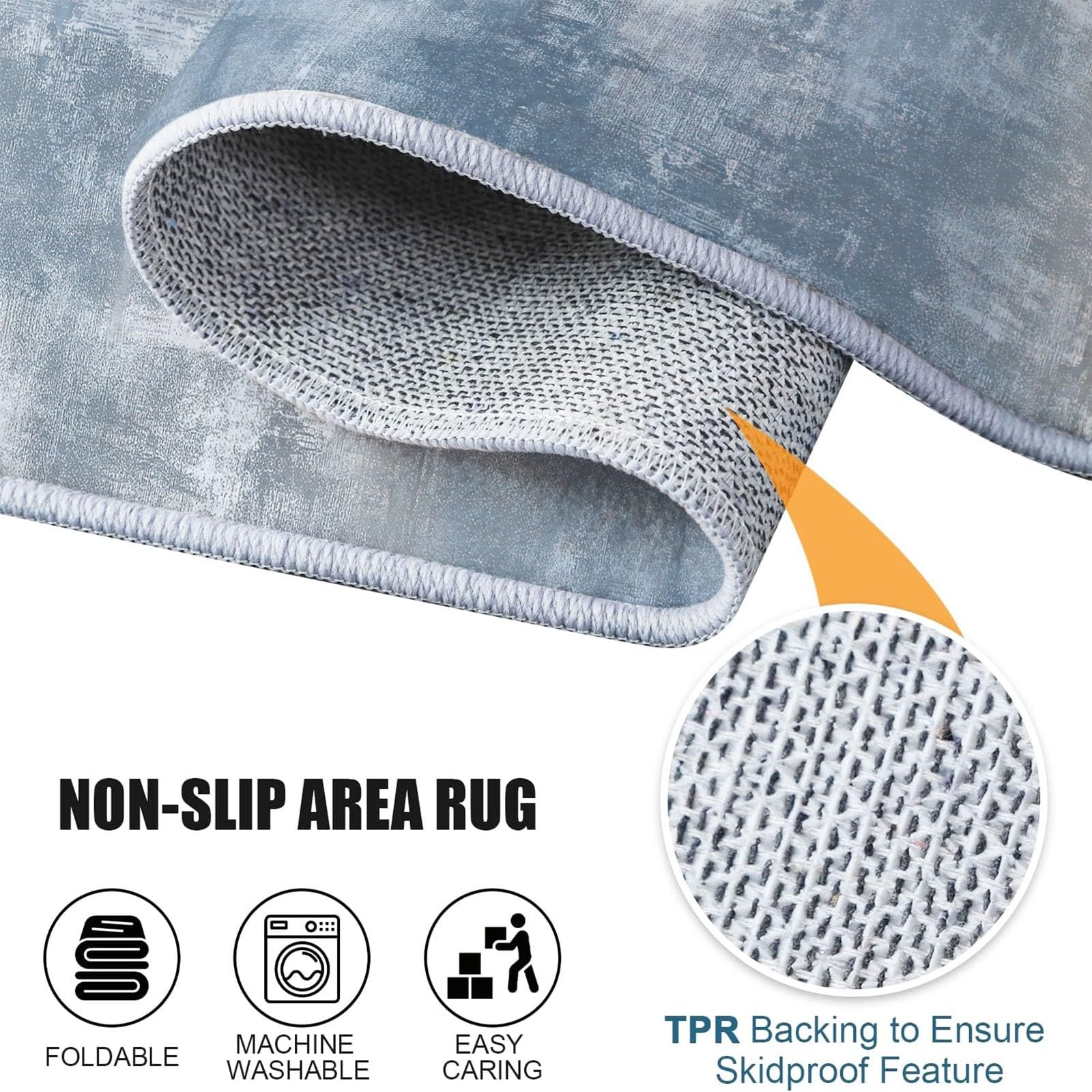Tapis Salon Lavable Imprimé Mode Style Industriel Vieilli, Doux Antidérapant Tapis de Passage Couloir, Cuisine, Entrée, Adulte Enfant Chambre, Descente de Lit Decoration 60 x 120 cm, Bleu-Gris