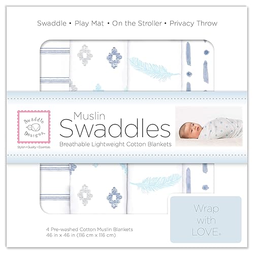 Miniatura 11 de SwaddleDesigns Mantas de muselina de algodón para bebé niño y bebé niña, juego de 4, mantas neutras de recepción para recién nacido, registro de