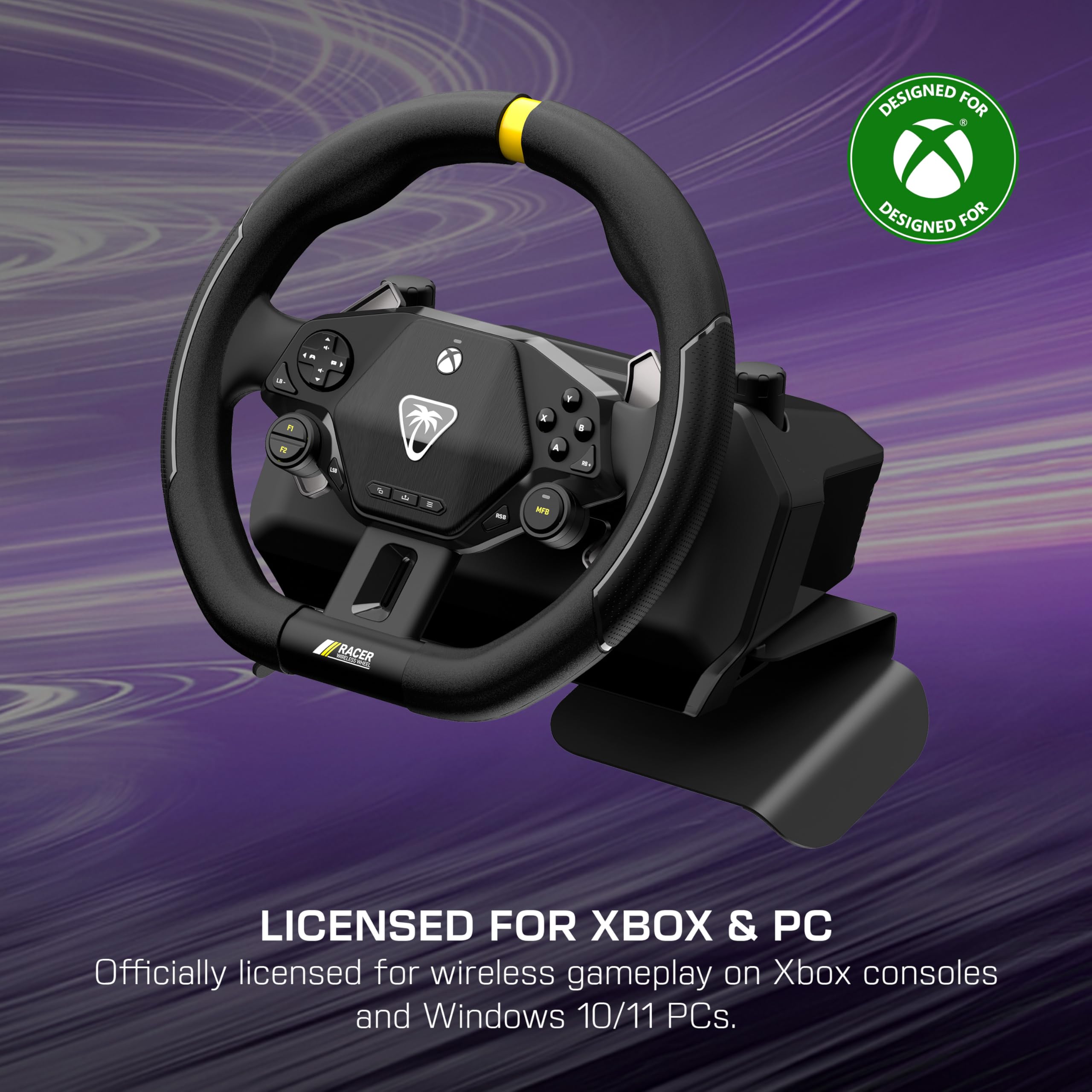 Turtle Beach Racer Sistema di volante wireless con licenza ufficiale per Xbox Series X|S, Xbox One e PC Windows - Connessione wireless stabile, fino a 30 ore di autonomia della batteria