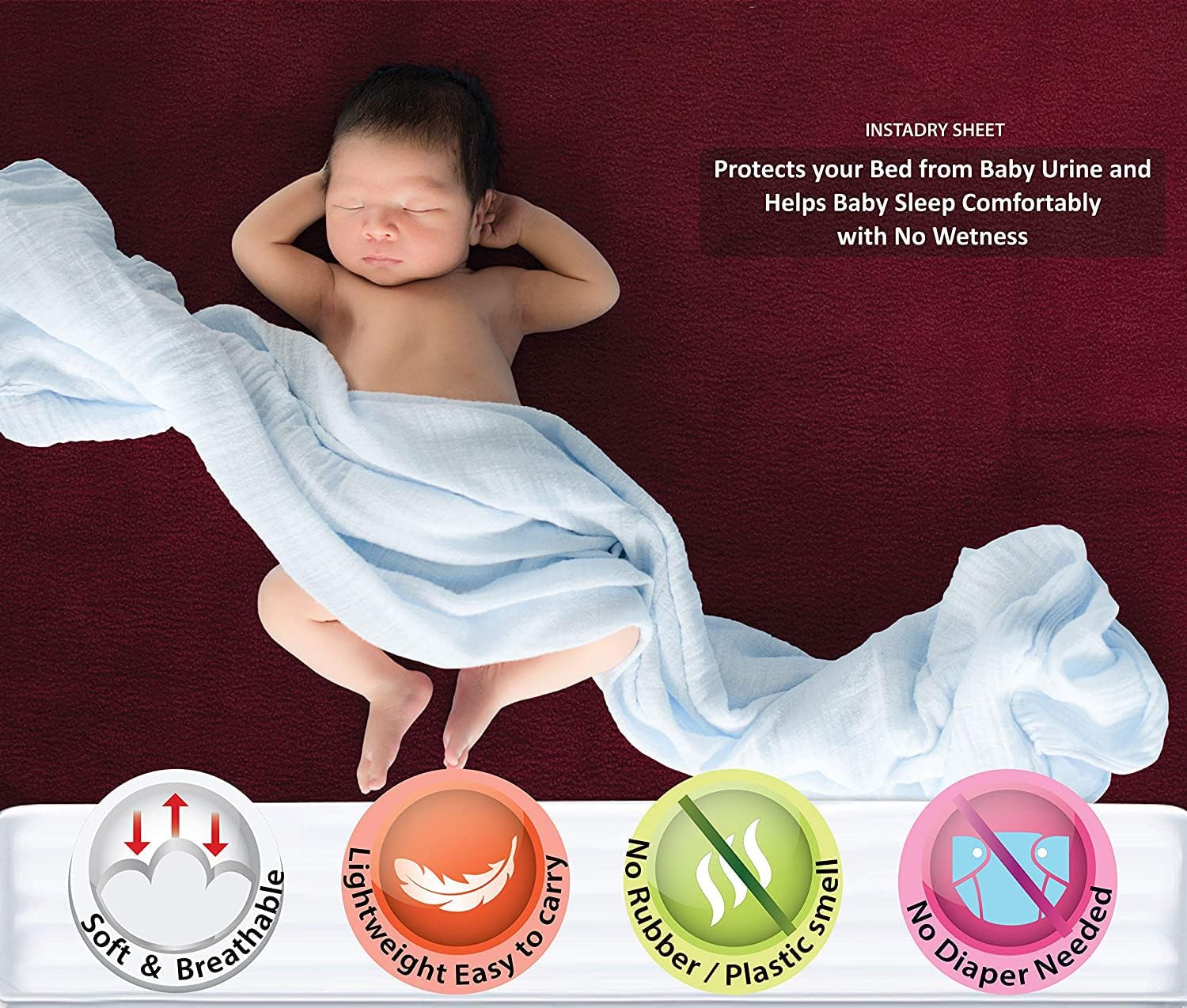 Pack of 4 - Baby Dry Sheet Water Resistant Bed Protector, Washable Waterproof Mattress Protector Bedwetting, Reusable Mat Toddler Underpad Sheet for Incontinence - Maroon, Large - 34"x52"