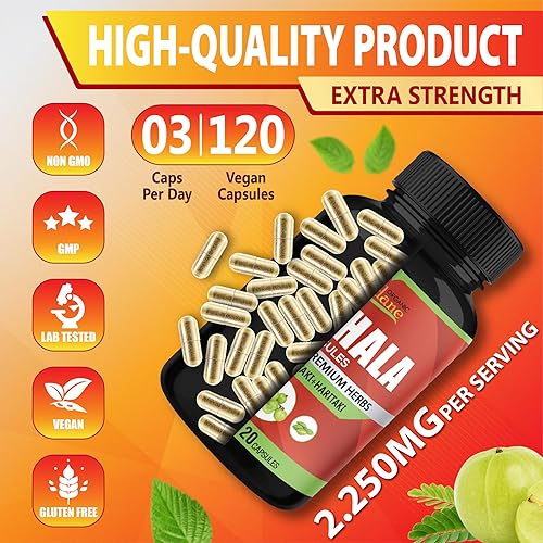 Miniatura 8 de Organic Cadane Suplemento Triphala (3 polvos de frutas), 120 cápsulas vegetales | Mejora la función de digestión, apoya el sistema inmunológico