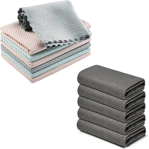 KTT Paño de limpieza de vidrio de ventana de microfibra, Paño de limpieza de microfibra sin rayas premium multifuncional, sin pelusas, toallitas