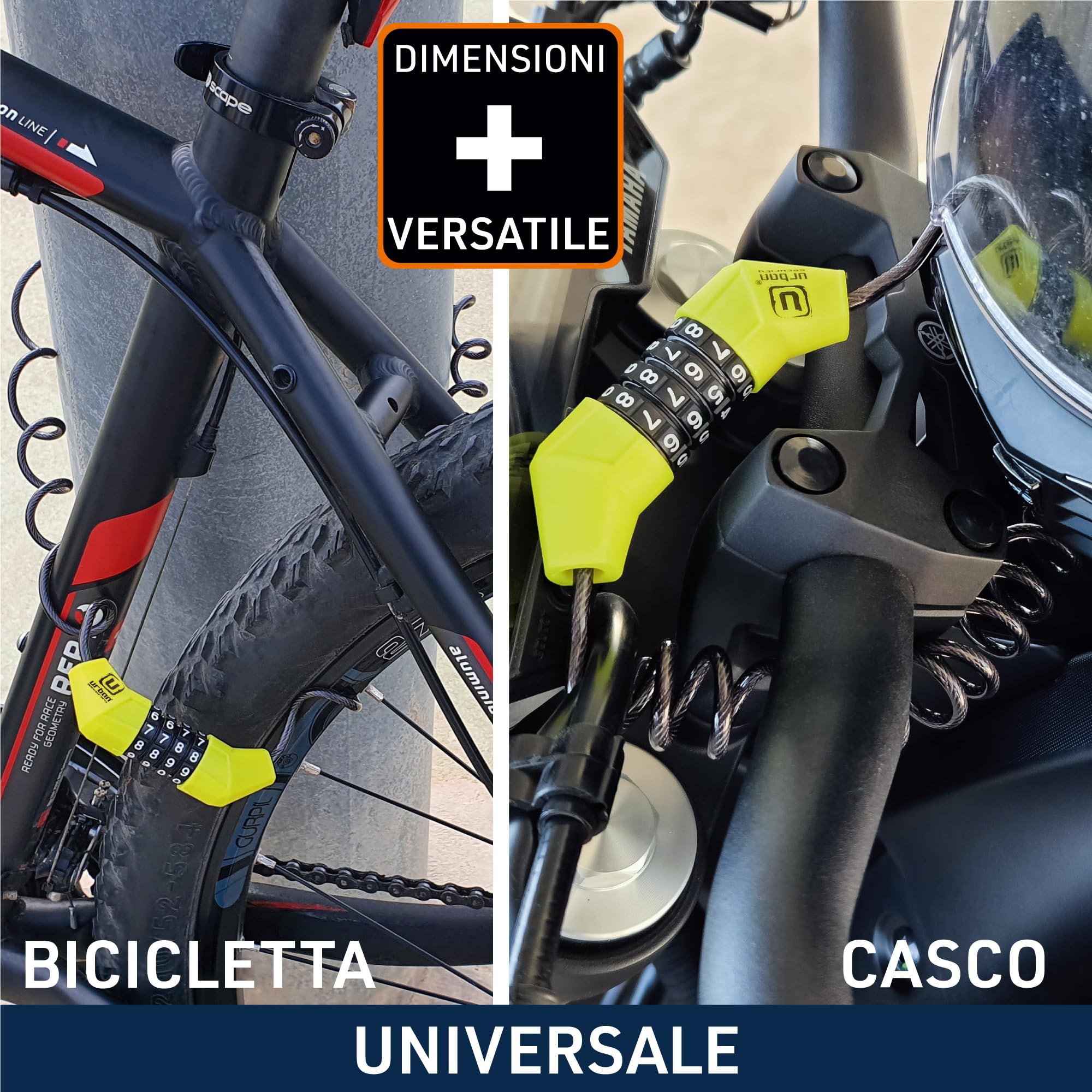 URBAN UR446 Antifurto Casco Moto Lucchetto con Codice Cavo Blocco Bicicletta Caschi Catena Bici Acciaio Rullo Cavetto Combinazione Codice Ø4, 150cm Leggero Mini Monopattino Lucchetti Tsa Bagaglio