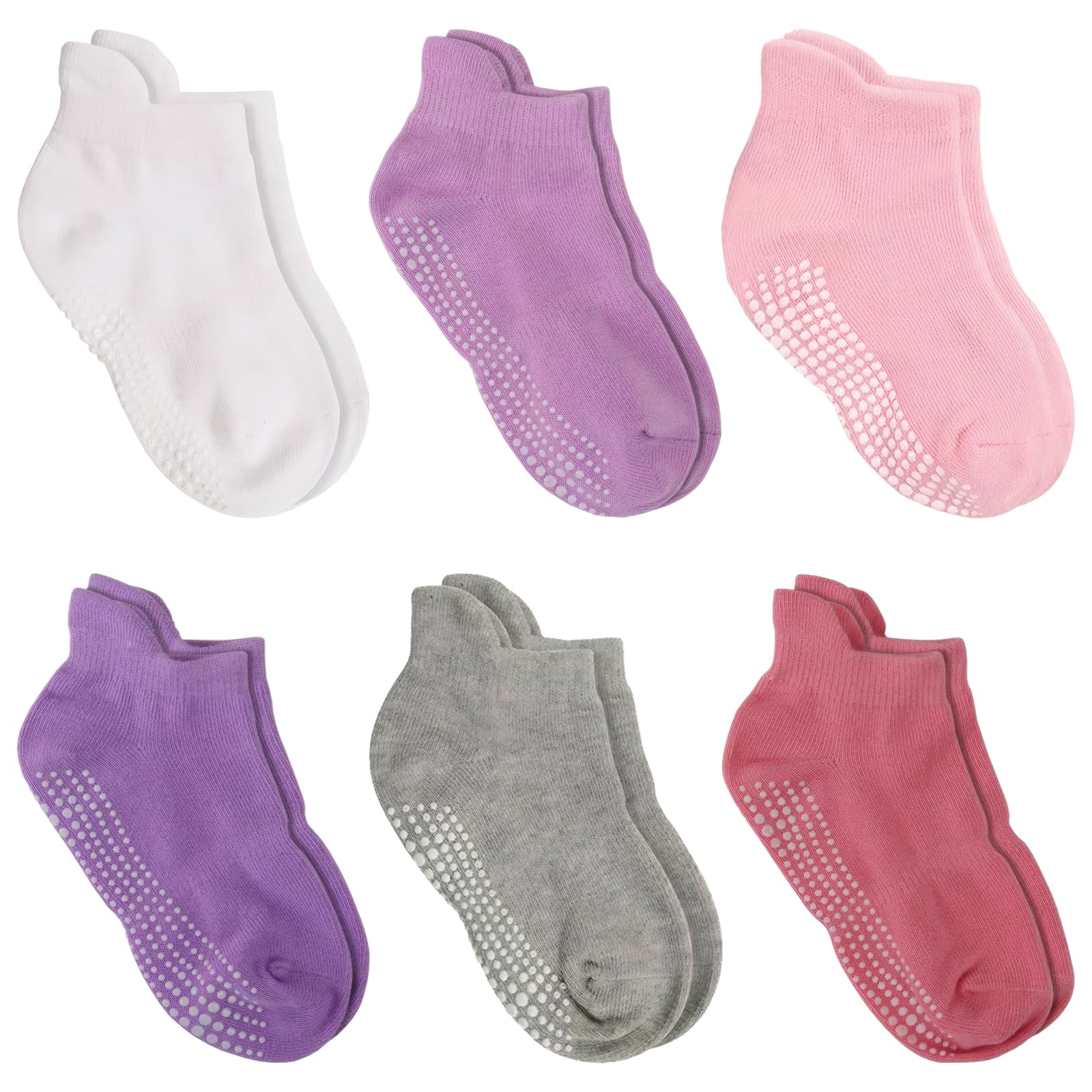 DRASEX Baby Toddler Non Slip Grip Socks 6 Pairs Cotton Ankle Socks with Anti Skid Soles for Infants Kids Boys Girls