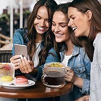 Vista 7 de Juego de Cristalería de Tazas de Café Vintage de 4 - 14oz Recipientes Herméticos para Avena Nocturna con Tapas y Cucharas, Tazas de Vidrio