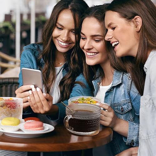 Miniatura 7 de Juego de tazas de café vintage de 4 a 14 onzas, recipientes de avena a prueba de fugas con tapas y cucharas, tazas de vidrio de hobnail con tapas de