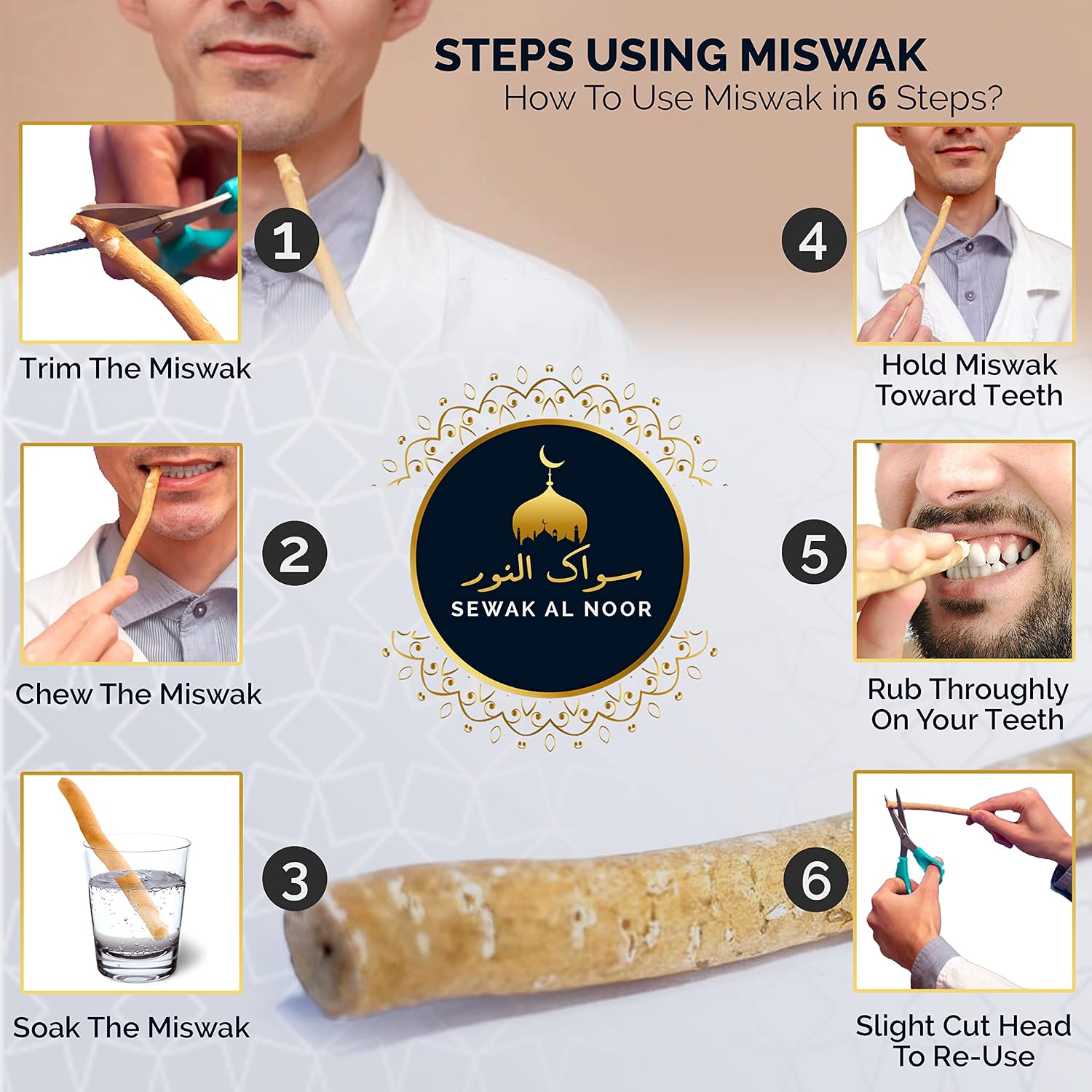 Pack of 5 Miswak Sticks for Teeth with Holder - Vacuum Sealed Natural Flavored Chew Sticks - Natural Toothbrush for Teeth Whitening, Oral Health & Fresh Breath image 3
