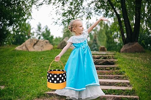 Miniatura 5 de Jolly Jon Bolsas de Halloween con diseño de dulce o truco  Bolsa de cubo de dulces para niños, color negro con lunares blancos  Cesta naranja de