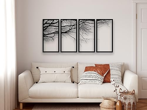 Miniatura 9 de Arte de pared de metal árbol de la vida 4 piezas arte de pared de árbol de metal letrero de árbol decoración de pared de metal decoración de