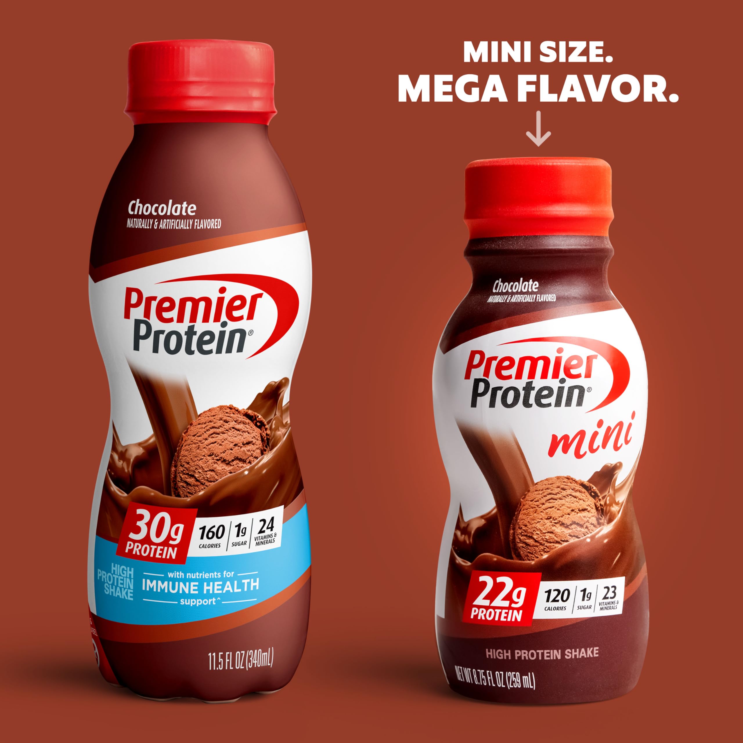Premier Protein Shake MINIs Chocolate 22g Protein 120 Calories Pack of 12 & Caramel 22g Protein 120 Calories Pack of 12