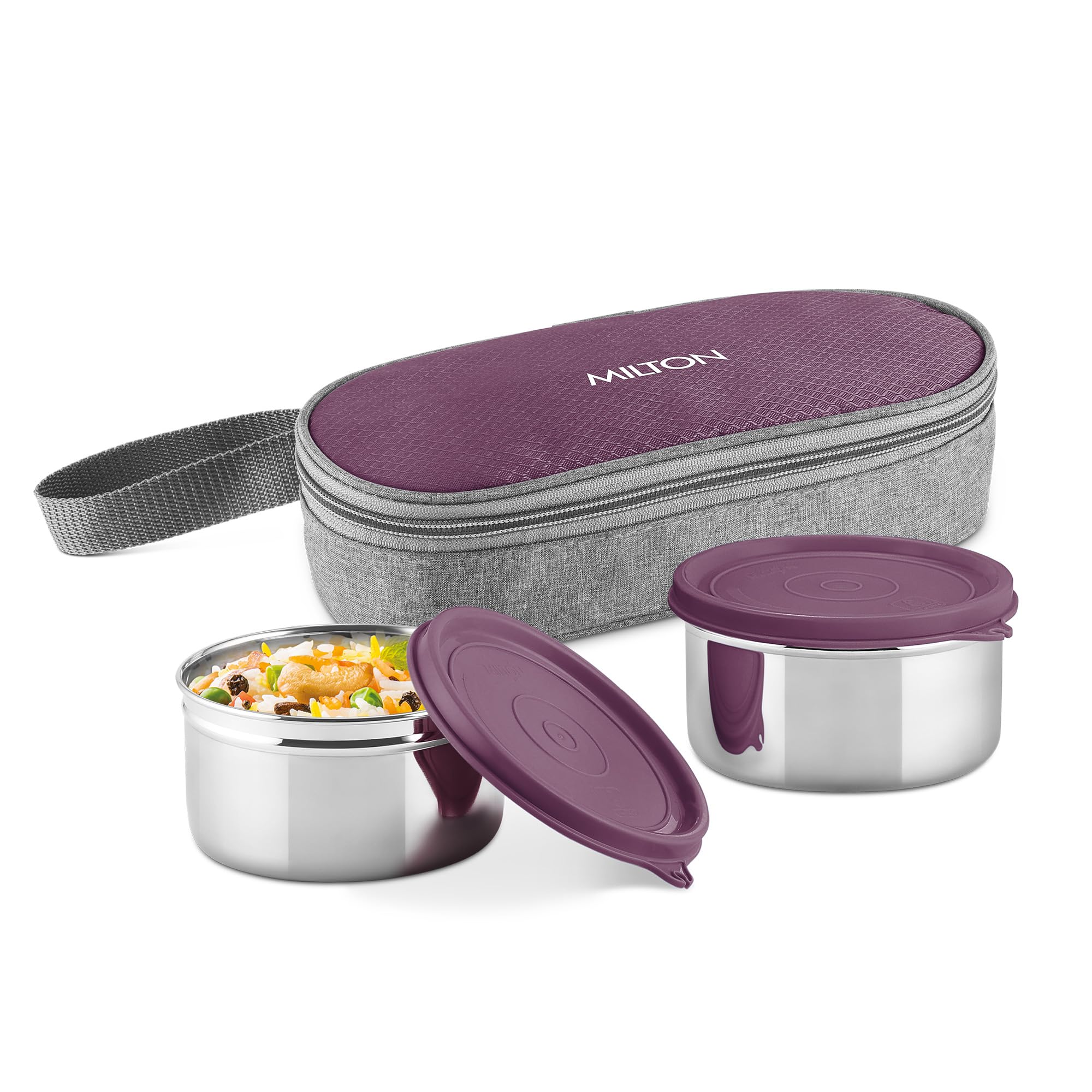 MILTON Plato Pack Small Stainless Steel Lunch Box (2 X 340 ml containers) with Jacket | Leak Proof, Food Grade I Lightweight, Odour Proof | 1 Year Warranty I Ideal for Office, School, Travel, Purple-image-24