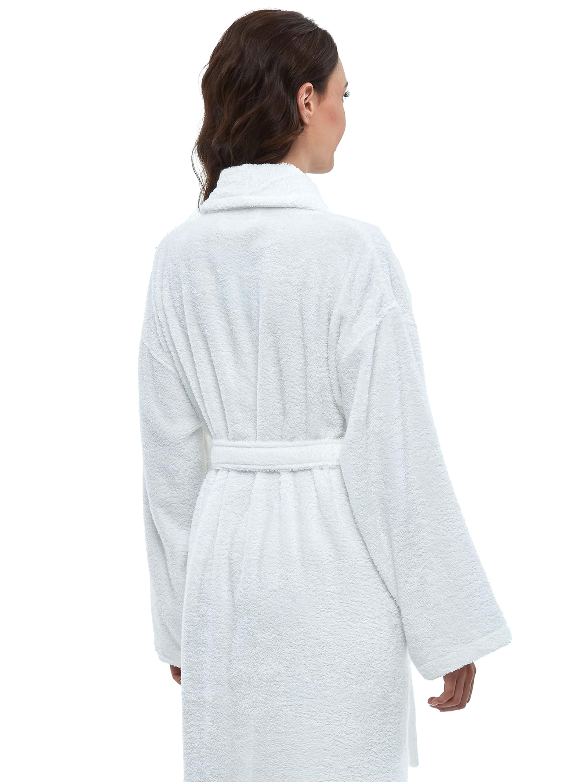 Arus Accappatoio da donna con collo a scialle, accappatoio in spugna di cotone turco, con opzioni di lunghezza regolare e intera, bianco, Large-X-Large