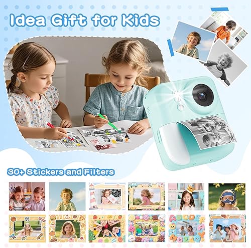 Miniatura 5 de Cámara para niños con impresión instantánea en color, cámara de impresión instantánea de doble lente para niños, cámara digital portátil de viaje
