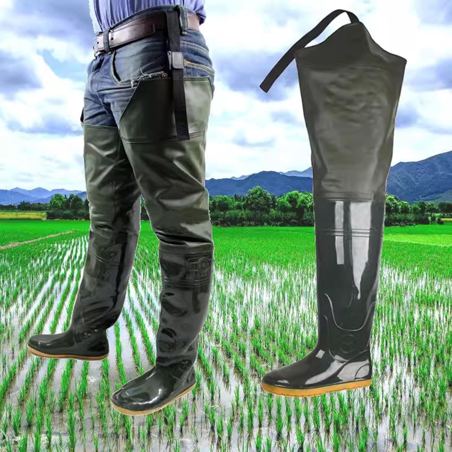 Wodoodporne i wytrzymałe Hip Waders Lekkie Buty Do Bioder Dla Mężczyzn I Kobiet, Gruba Podeszwa Oxford PVC Wodoodporne Buty Do Brodzenia Do Polowania Nawadniającego(5.5)