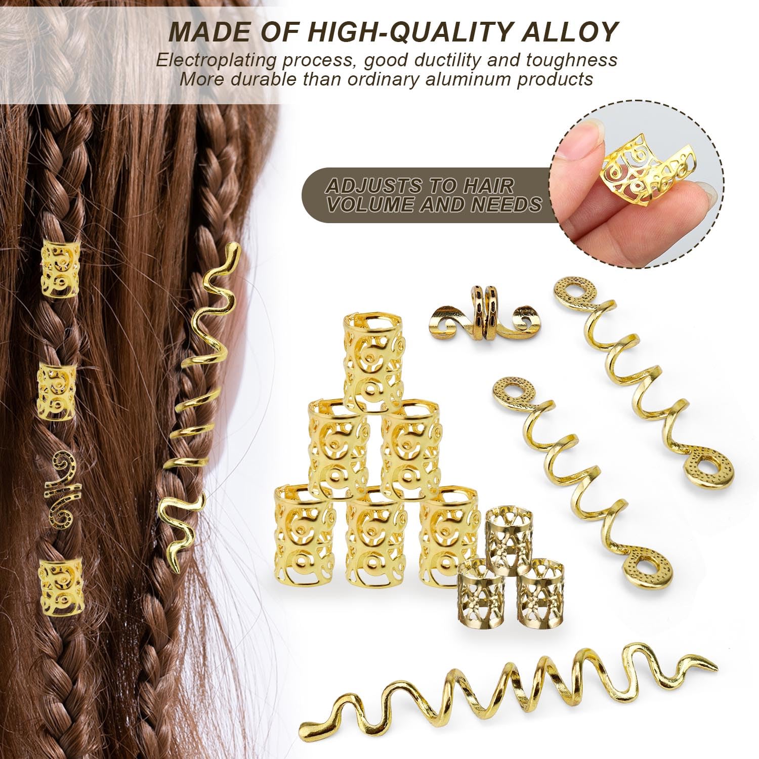 40 Pièces Bijoux Cheveux, Accessoire Cheveux Femme, Or Anneaux de Dreadlocks, pour Festivals, Fêtes, Bals de fin Année, Mariages
