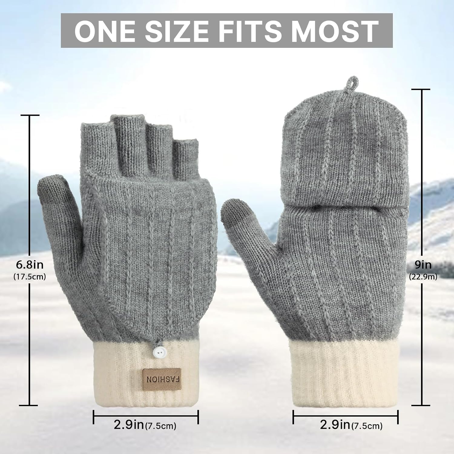 Pleneal Winter Fingerless Gloves for Women Men - Women's Winter Gloves, Convertible Half Finger Knit Gloves for Cold Weather - Image 3