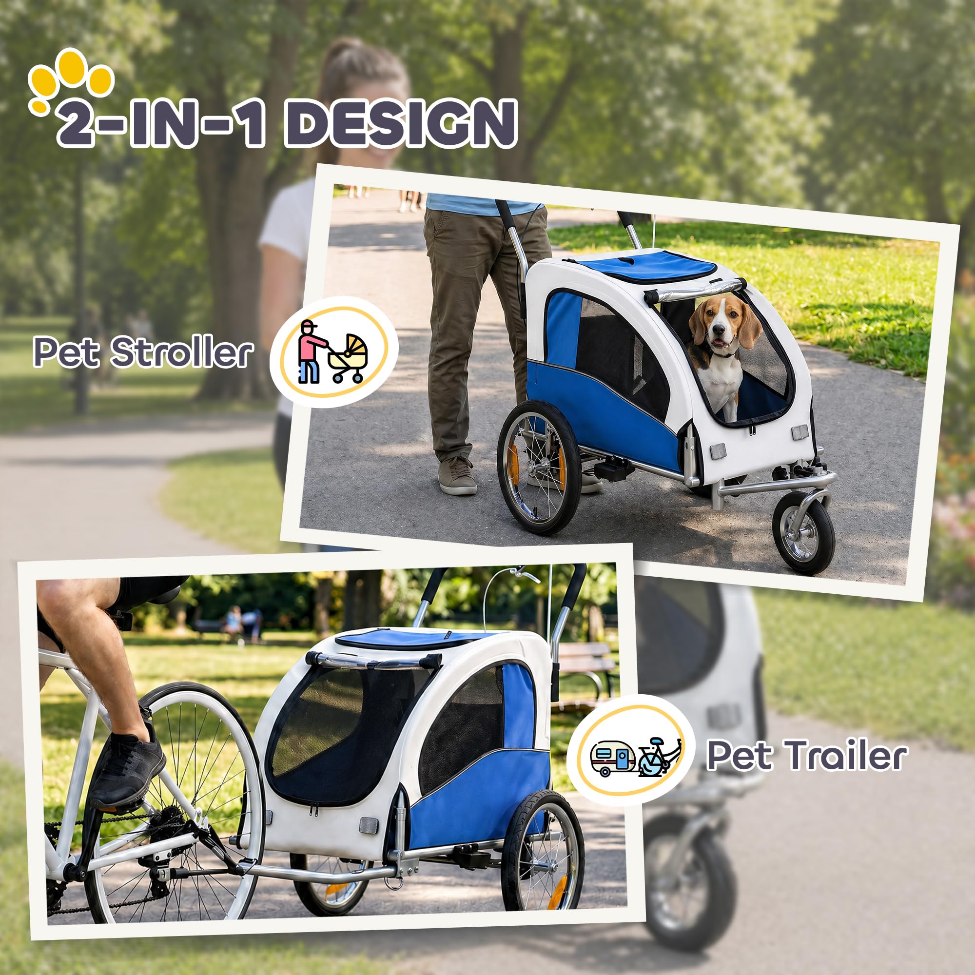Aosom Dog Bike Trailer 2-in-1 Bicycle Carrier for Medium Dogs Light Gray