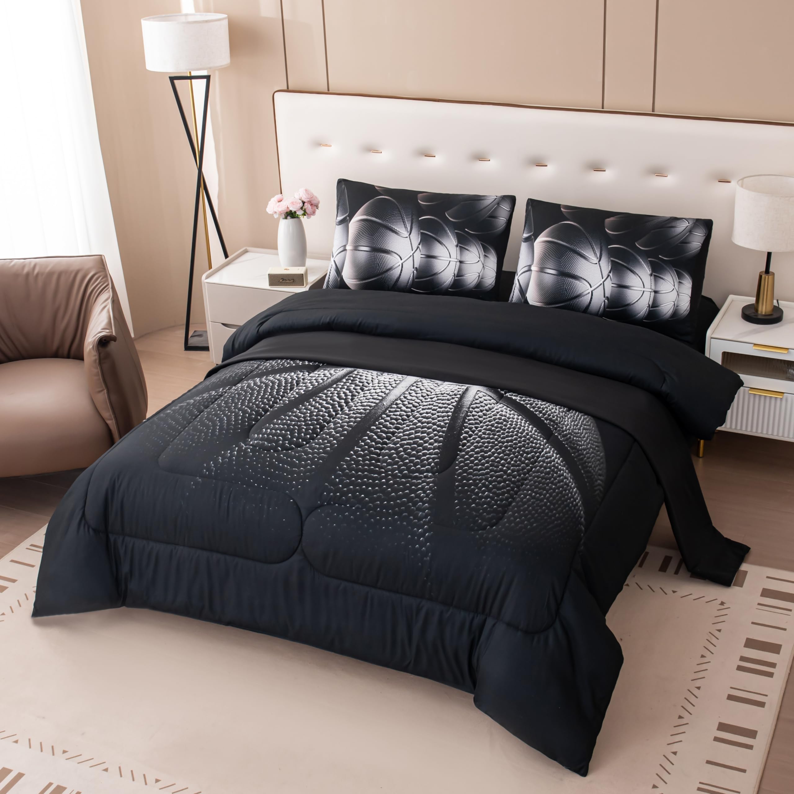 Tailor Shop 5 Pieces Twin Comforter Sets Bed in A Bag for Boys Teen Kids,Boys Bedding Set with Basketball Sheets Fitted Bed Sheet (1 Comforter, 1 Flat Sheet, 1 Fitted Sheet, 2 Pillowcases)…