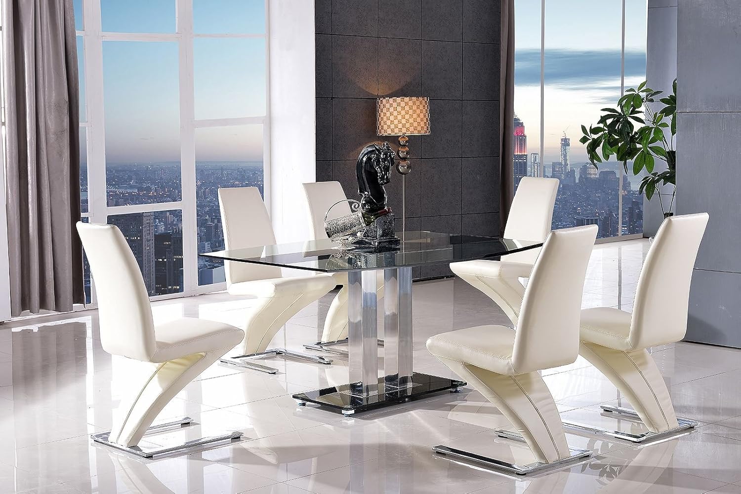 MODERN FURNITURE DIRECT Roma Designer Glass Table & 6 Z Zed Ivory