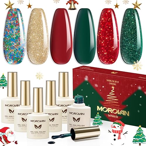 Morovan Christmas Gel Nail Polish - 6 Colors Green Red
