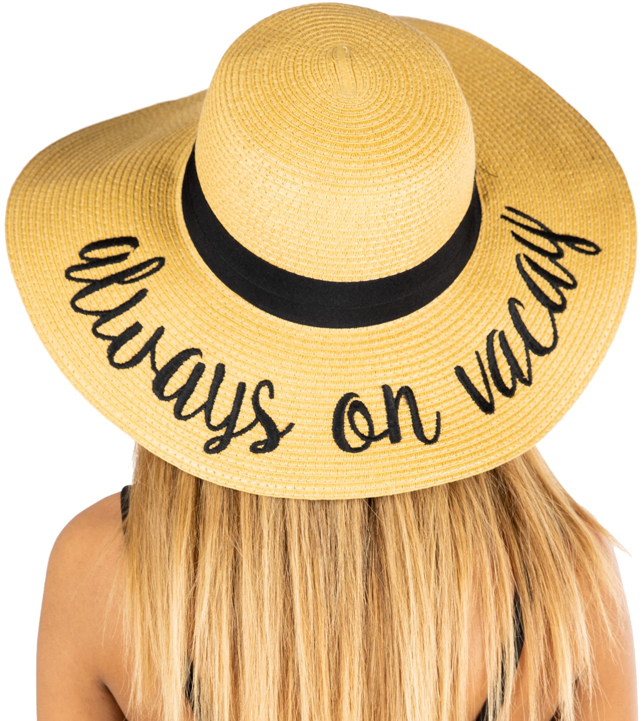 Funky JunqueWomen's Stylish Beach Sun Hat with Hello Sunshine Embroidery - UPF 50+ Protection