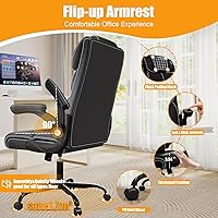 Vista 6 de Silla de oficina ejecutiva con reposabrazos abatibles, sillas ergonómicas de escritorio para computadora, silla de oficina de cuero con respaldo
