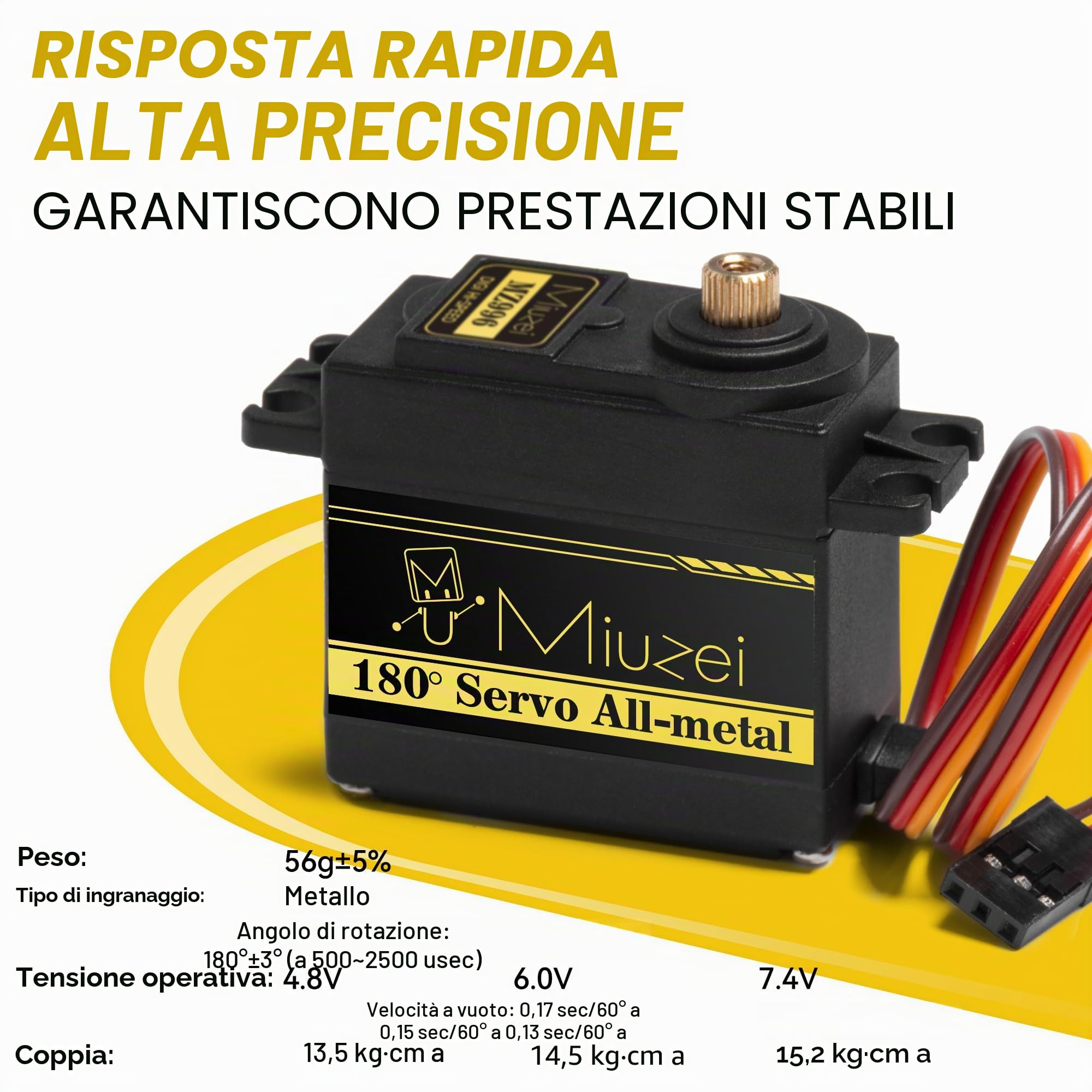 Miuzei Servo Motore Digitale 15 kg Servomotore Pieno Rame Metallo Cambio per Arduino Micro Servo Motori 180° per Auto Servocomando RC 1/10 1/8 Aereo Barca Robot Elicottero