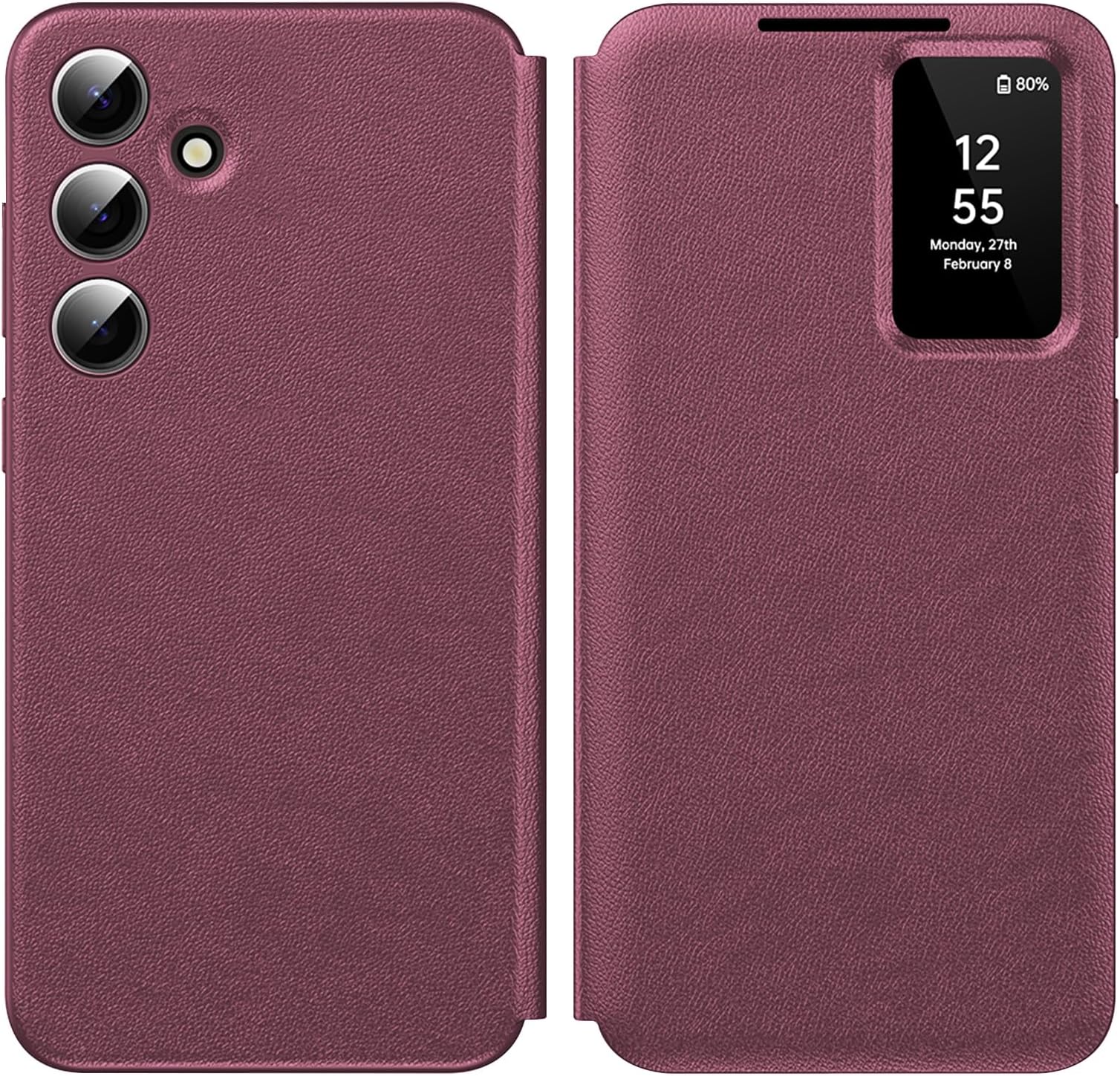 – for Samsung S25 Case Smart View, Wallet Case with Clear S View, Flip Folio Leather Protective Cover for Samsung Galaxy S25 5G, Premium View Cover with Clear Time Window Case