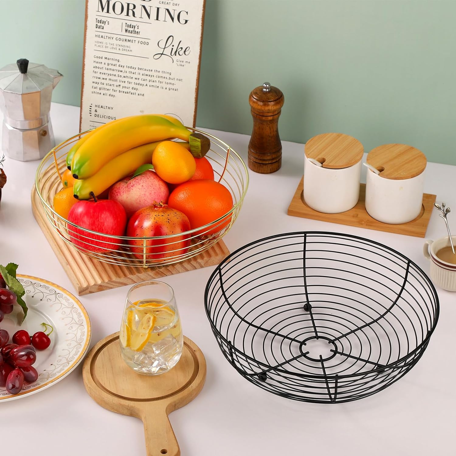 IBWell® Black Fruit Bowl for Kichen Countertop, Round Wire Fruits Breads Vegetables Snacks Canddy Basket - 11.5"x3.4"(DxH) - Image 7