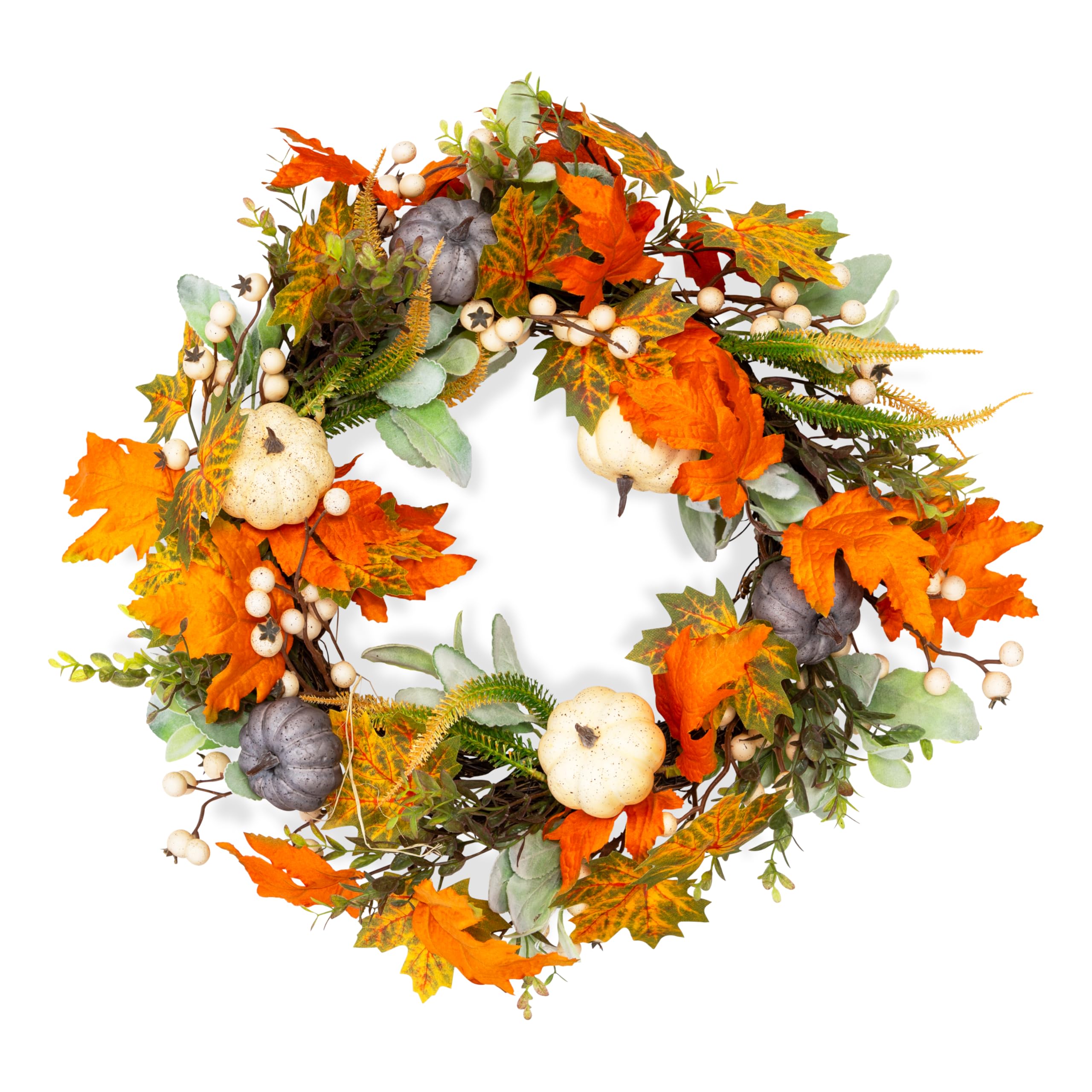 Benross 45cm Autumn Wreath Decoration/Front Door Seasonal Home Décor/Artificial Pumpkins, Leaves and Berries 85009