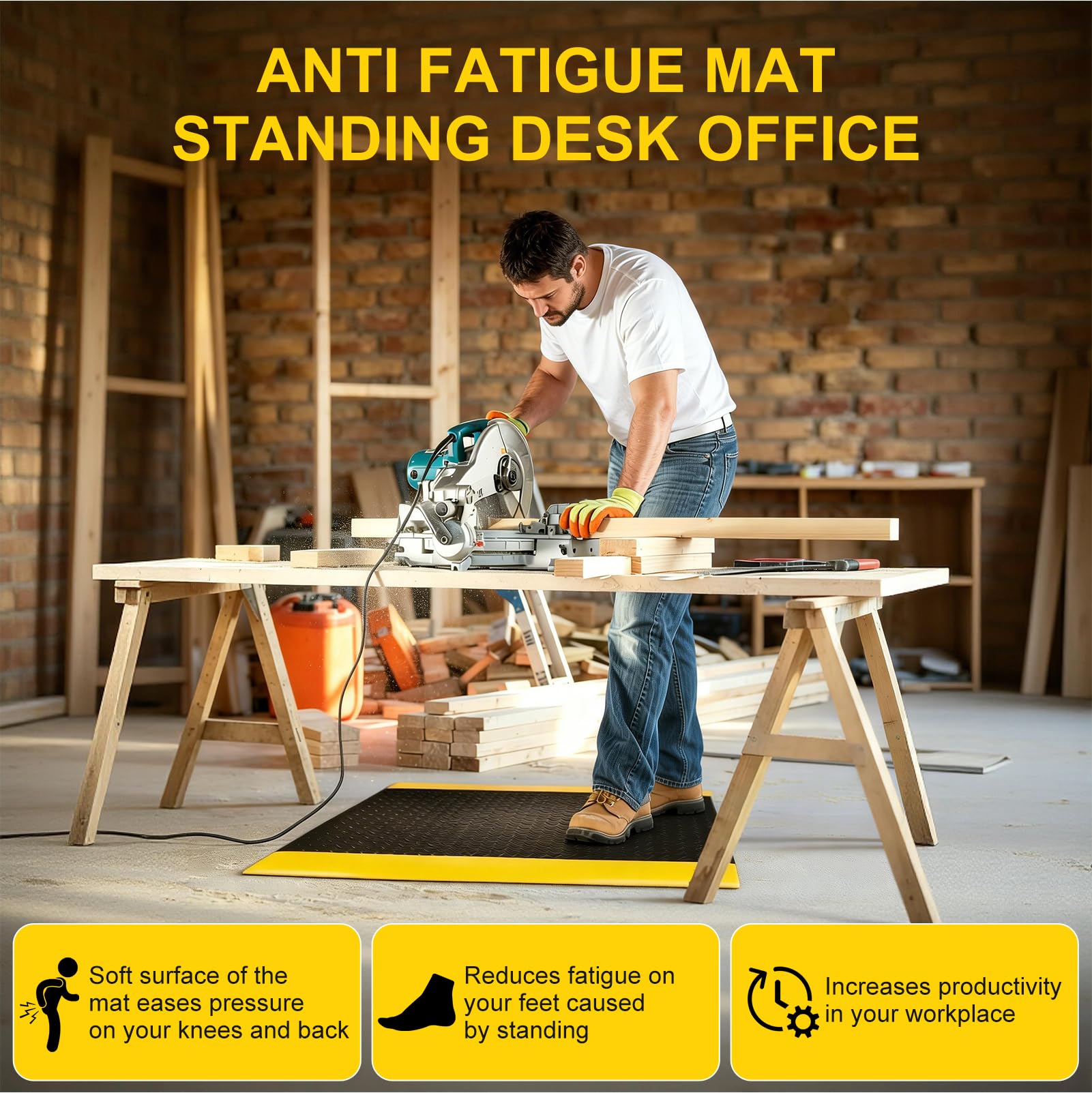 Tapis anti-fatigue - 90 x 150 cm - 24 mm d'épaisseur - Tapis de travail industriel avec surface en PVC antidérapante et base en caoutchouc - Tapis ergonomique pour atelier, garage