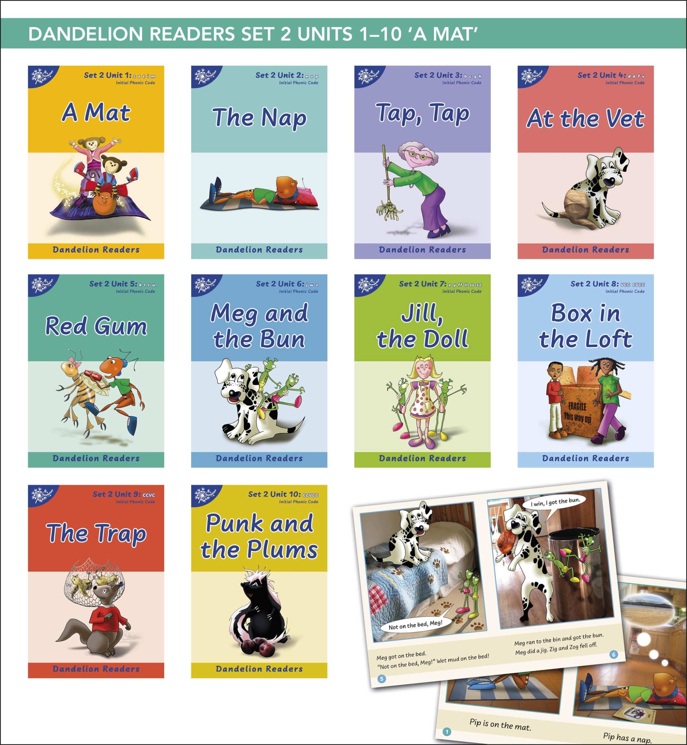 Phonic Books Dandelion Readers Set 2 Units 1-10: Sounds of the alphabet and adjacent consonants