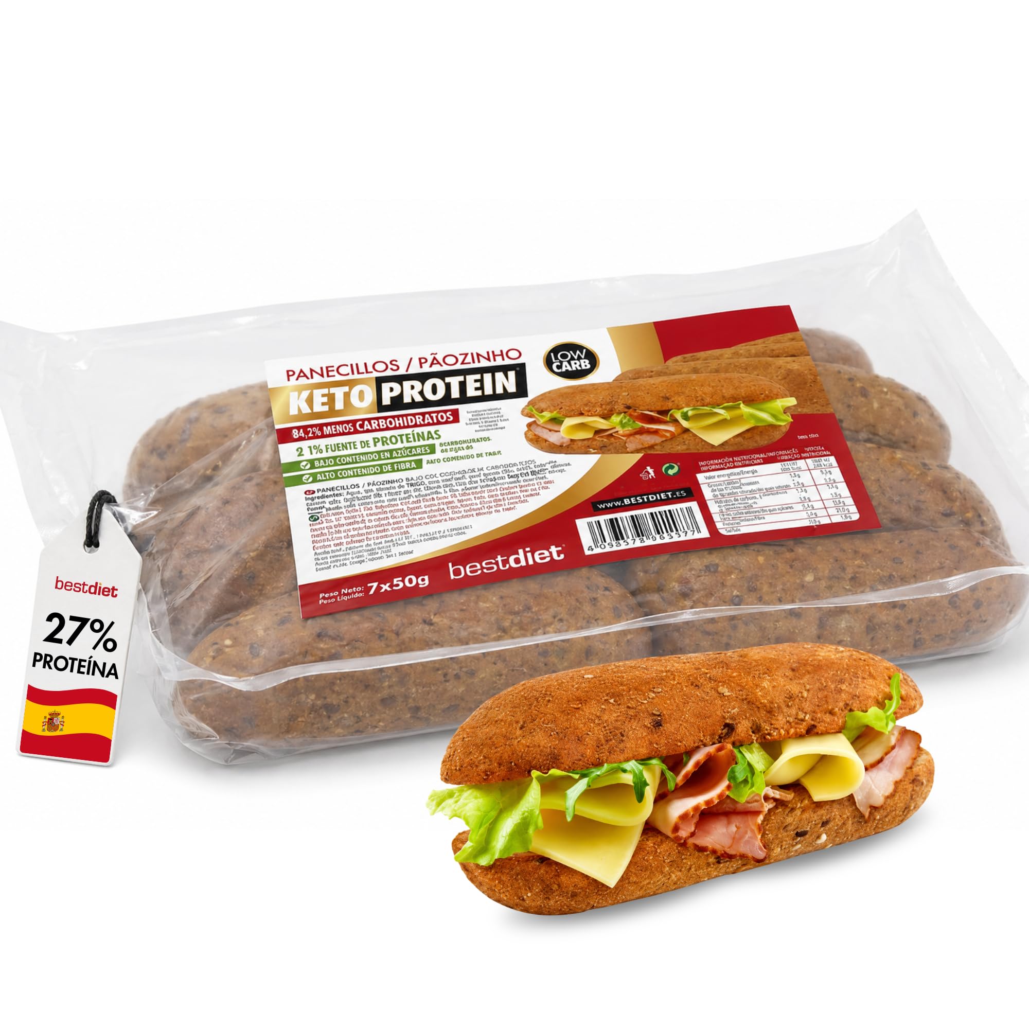 Keto Protein Bestdiet - Panecillos Proteicos Keto, Bajos en Azúcar, Alto en Fibra y Proteínas, Saciantes y Quemagrasas, con Trigo, Avena, Soja. (Pack de 3 paquetes de 350 g)