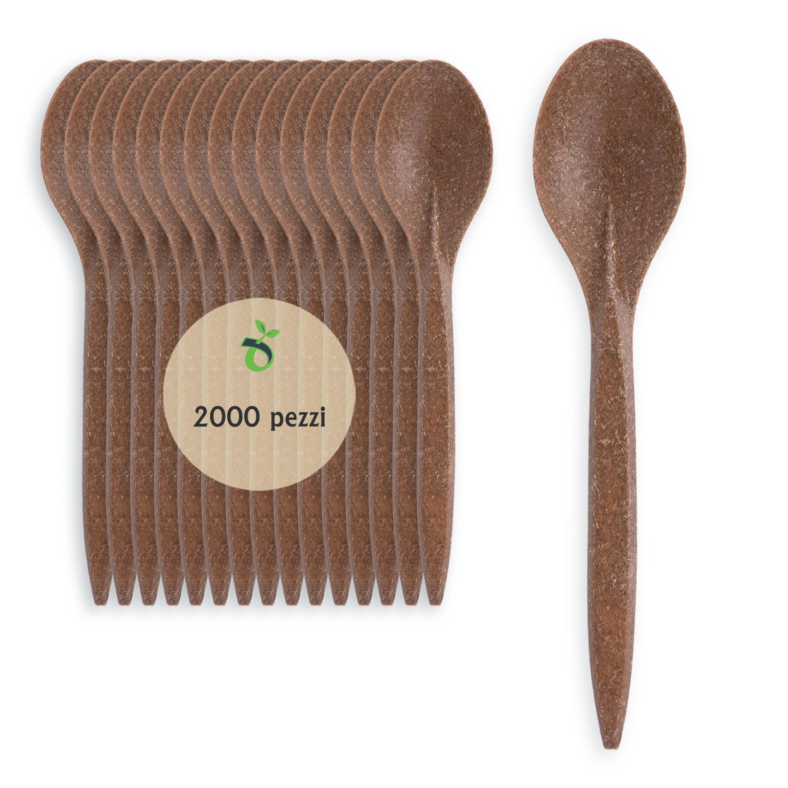 Cucchiai Monouso in WPC, Color Legno Scuro - Confezione da 2000 Pezzi | Posate Biodegradabili per Finger Food, Dessert, Compleanni ed Eventi