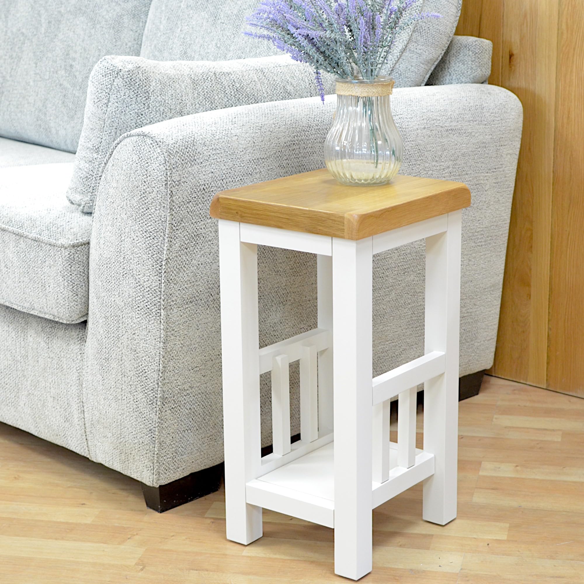 GROFurniture Snow White Side Table, Painted White End Table for Living Room, Slim Side Table or Small Bedside Table for Bedroom - Ready Assembled